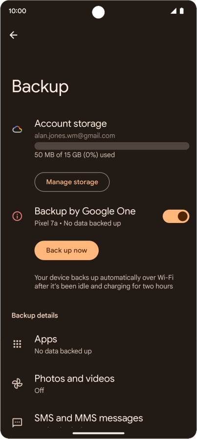 Press Back up now and wait while the phone memory is backed up.
