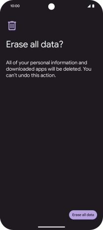 Press Erase all data. Wait a moment while the factory default settings are restored. Follow the instructions on the screen to set up your phone and prepare it for use.