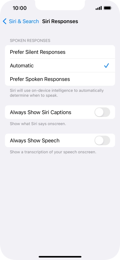 Press the required setting.
