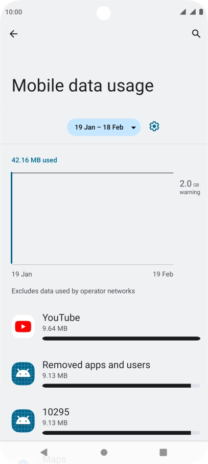 The data usage for each application is displayed below the name of the application.