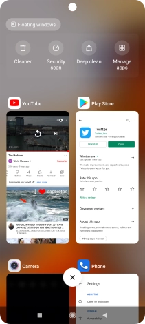 To end one running application, slide your finger right on the required application.