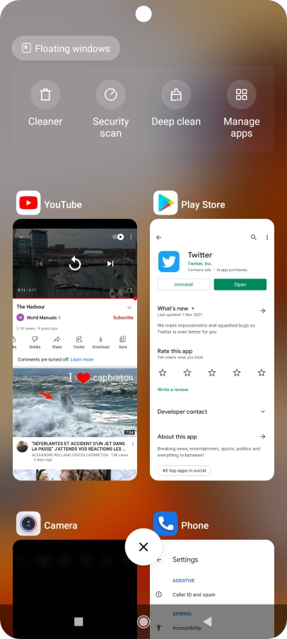 To end one running application, slide your finger right on the required application.