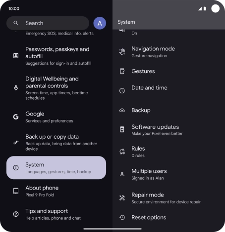 Press Reset options.
