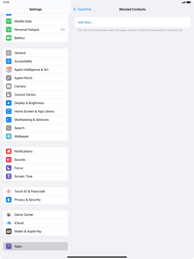 Press Add New... and follow the instructions on the screen to block a contact.