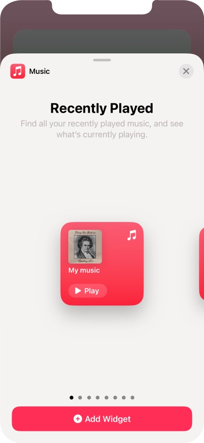 Slide your finger right or left on the screen to select the required widget size.