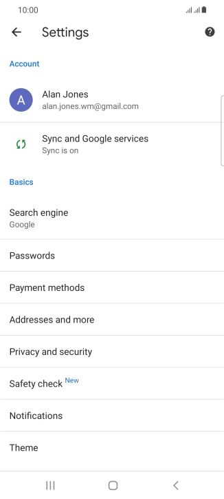 Press Privacy and security.
