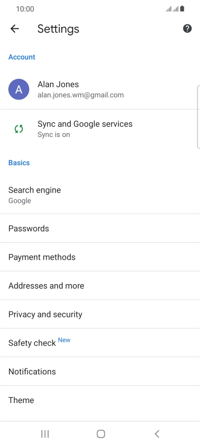 Press Privacy and security.