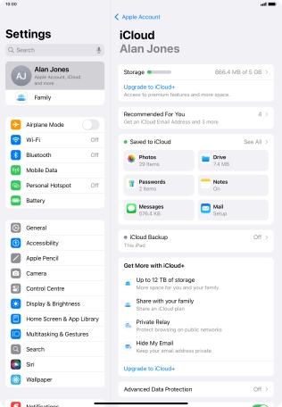 Press iCloud Backup.