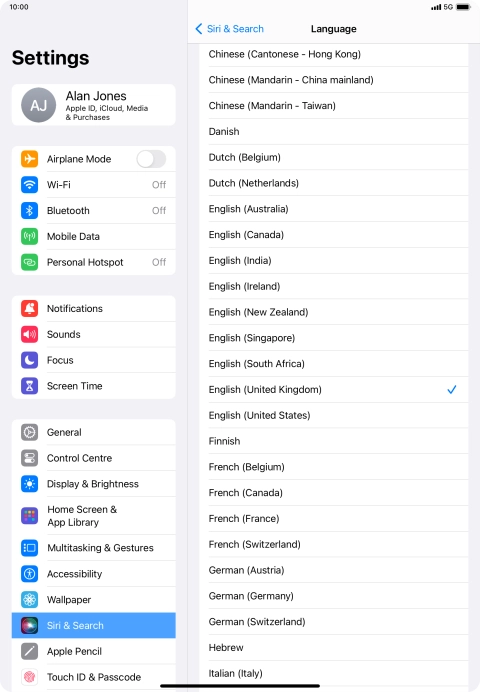 Press the required language.