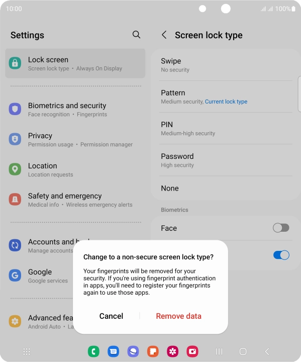 Press Remove data.