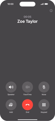Press the end call icon to end the call and return to the home screen.