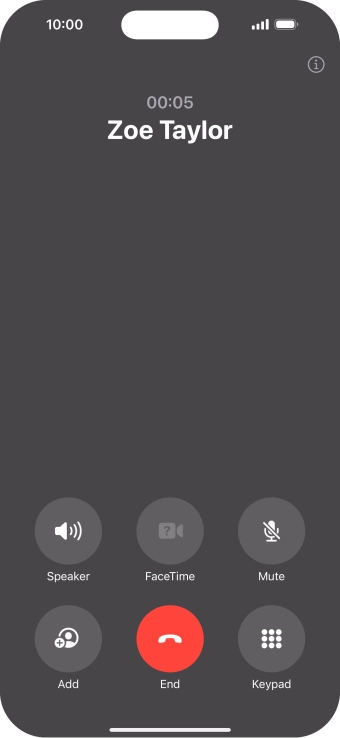 Press the end call icon to end the call and return to the home screen.