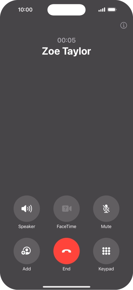 Press the end call icon to end the call and return to the home screen.