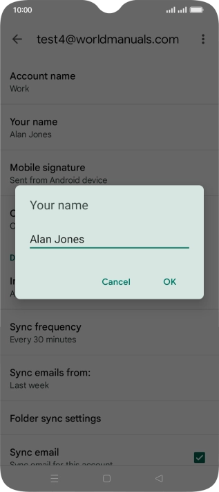Key in the required sender name and press OK.