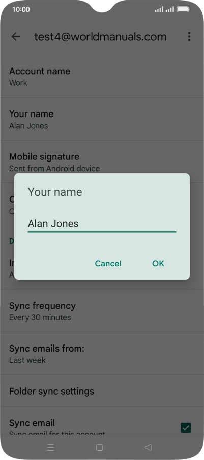 Key in the required sender name and press OK.