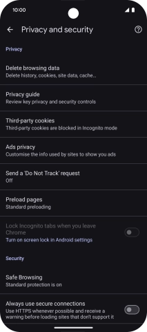 Press Delete browsing data.