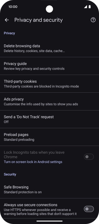 Press Delete browsing data.
