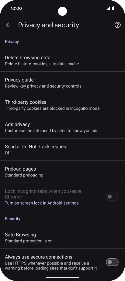 Press Delete browsing data.