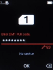 Key in the PUK and press the Navigation key.