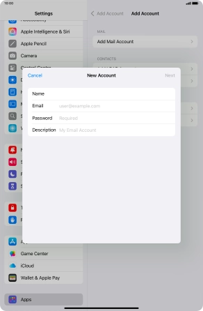 Press Email and key in your email address.