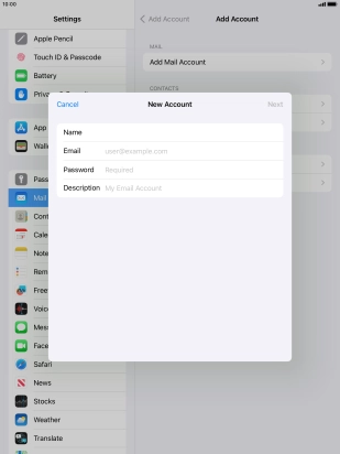 Press Email and key in your email address.