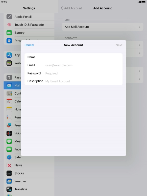 Press Email and key in your email address.