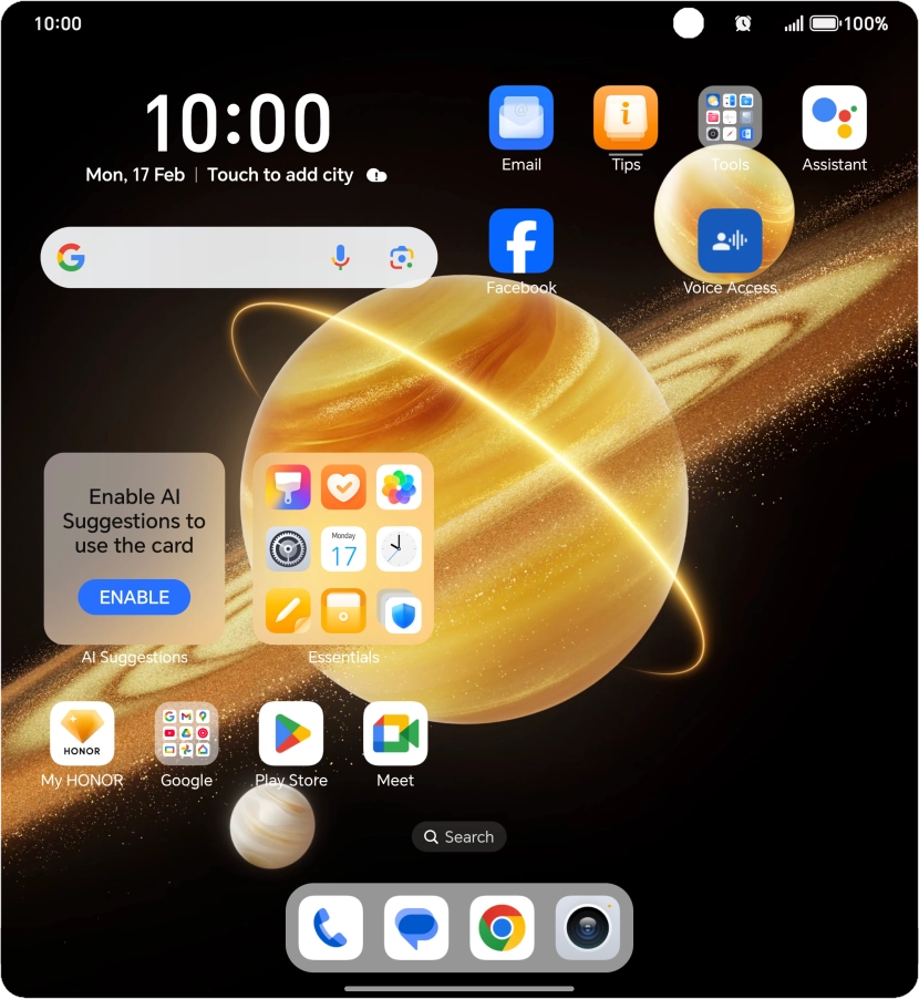 The alarm icon shows that the alarm is set.