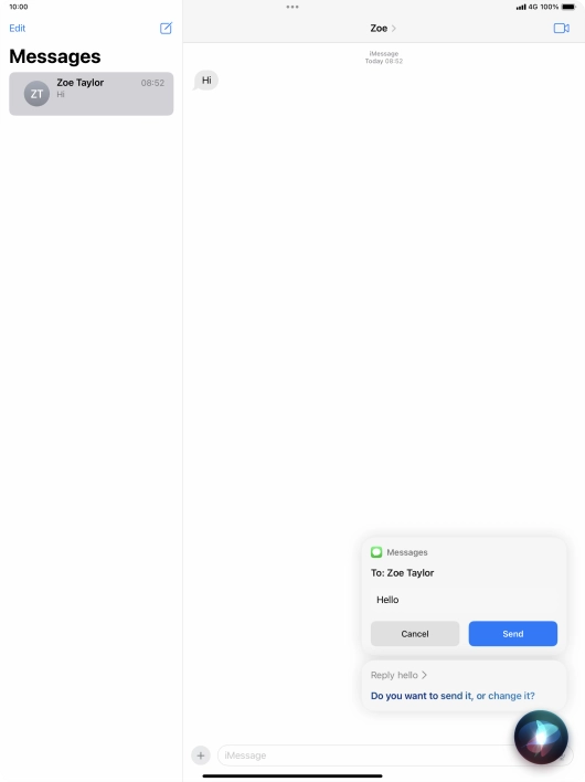 If an application is open on your tablet, such as a Mail or Messages, you can also use the functions available here, e.g.: REPLY [text].