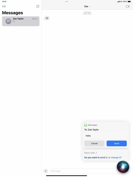 If an application is open on your tablet, such as a Mail or Messages, you can also use the functions available here, e.g.: REPLY [text].
