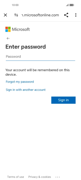 Press Password and key in the password for your email account.