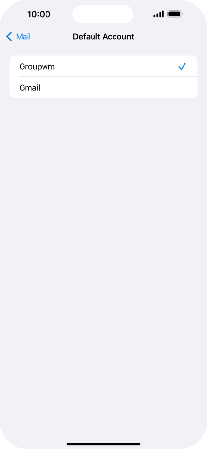 Press the required email account to select the email account as your default account. Press the required email account to select the email account as your default account.