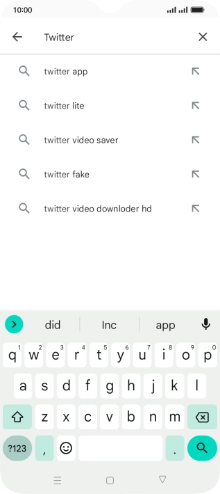 Key in Twitter and press the search icon.