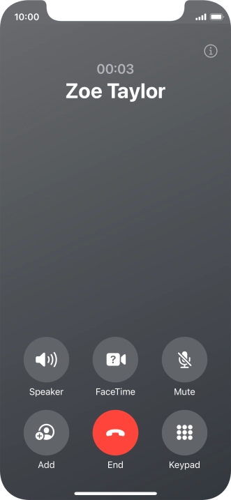 Press the end call icon to end the call and return to the home screen.