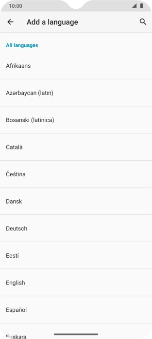 Press the required language to add it to the list of phone languages.