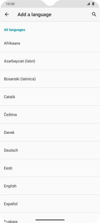 Press the required language to add it to the list of phone languages.