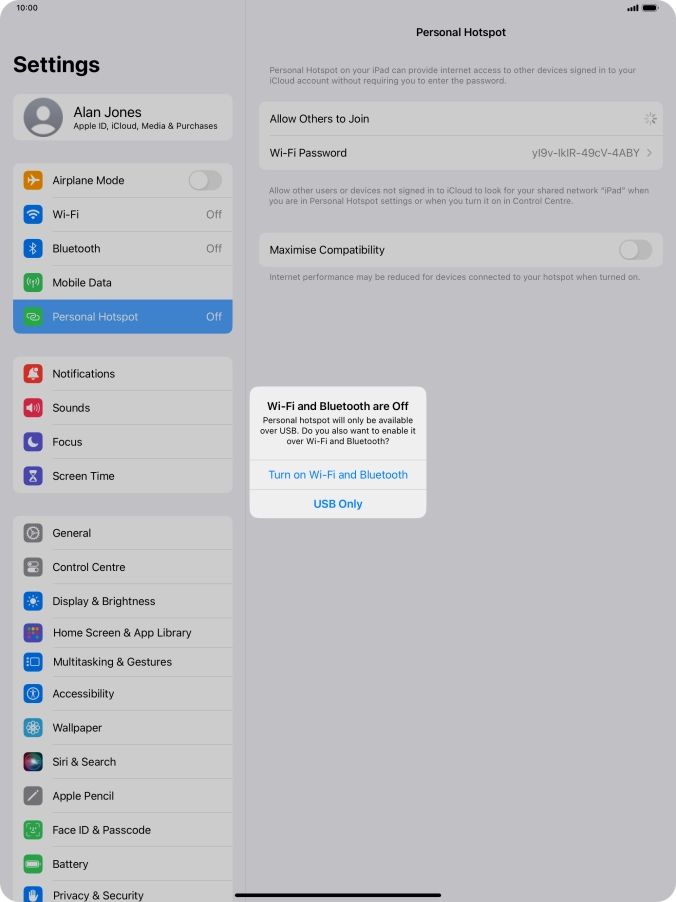 If Wi-Fi is turned off, press Turn on Wi-Fi and Bluetooth.