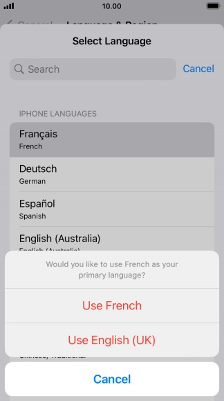 To select the new language as the default phone language, press Use ‹language› .