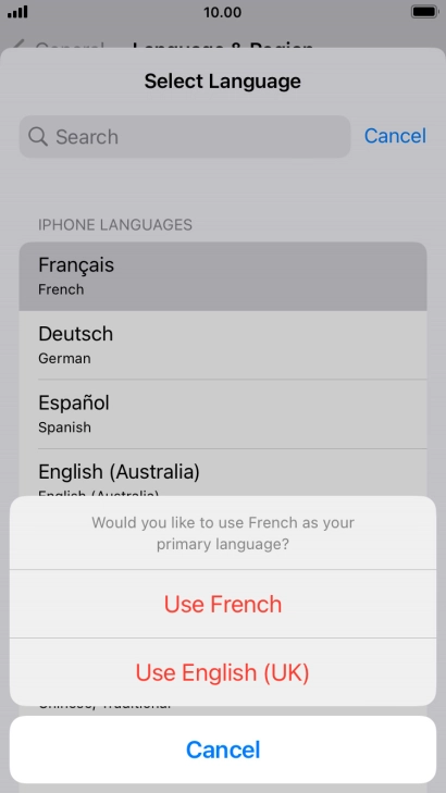 To select the new language as the default phone language, press Use ‹language› .