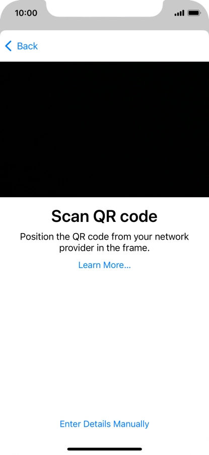 Place the QR code you've received inside the phone camera frame to scan the code. If you’ve deleted your eSIM, you can re-add it using your existing QR code. If you’re having problems, see our FAQ.