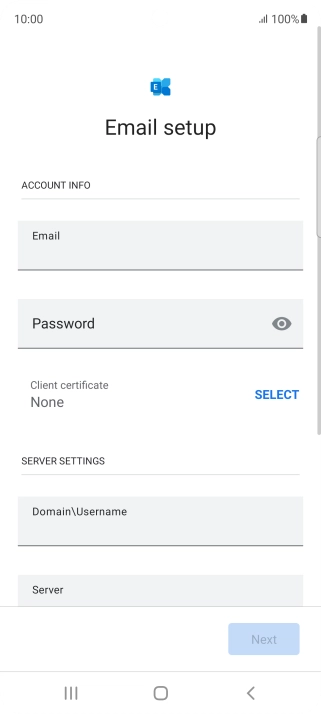 Press Password and key in the password for your email account.