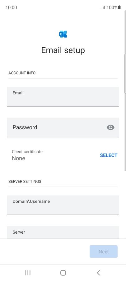 Press Password and key in the password for your email account.