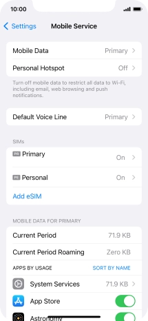 Press the required eSIM below 