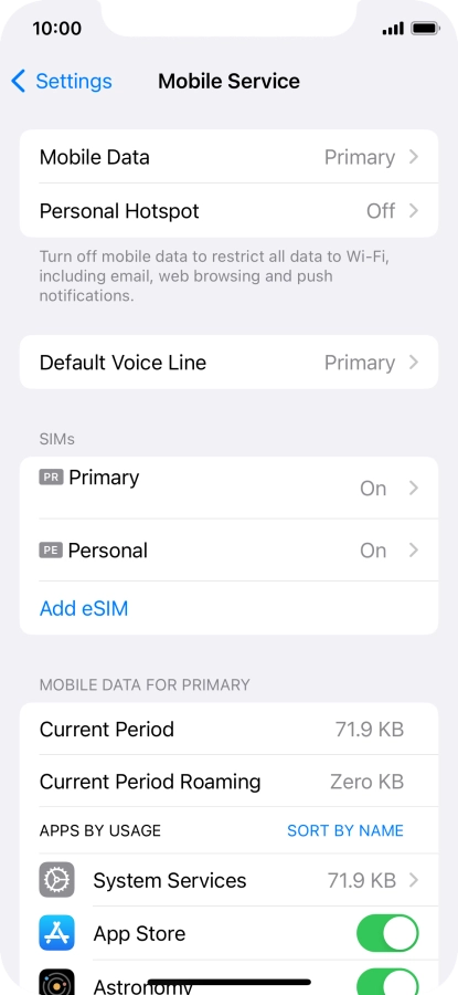 Press the required eSIM below 