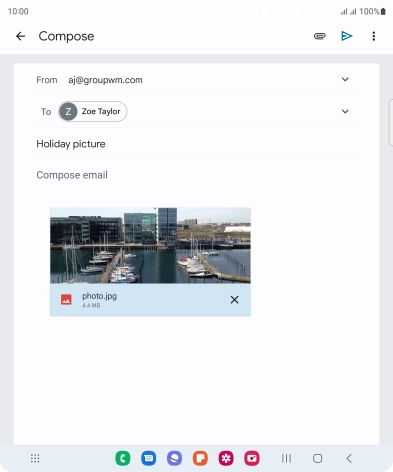 Press the text input field and write the text for your email message.