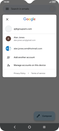 Press the required email account.