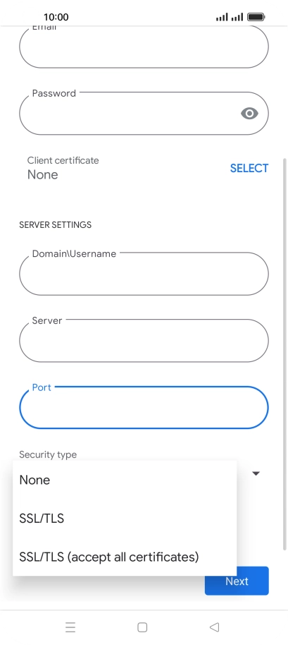 Press the required setting.
