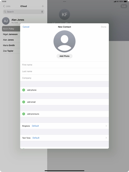 Press First name and key in the first name.