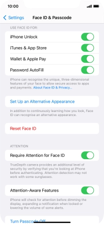 Press the indicators next to the required settings to turn them on or off.