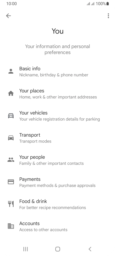 Press Basic info and follow the instructions on the screen to select phone owner settings.
