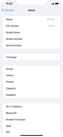 Your phone's software version is displayed next to iOS Version.